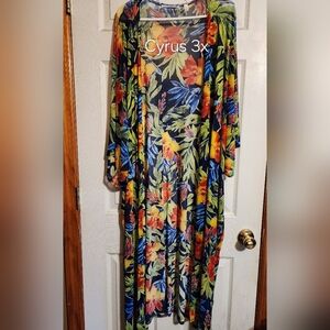 Floral Long Kimono Duster - Vibrant Tropical Print
